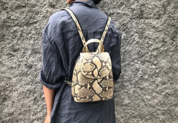 Beige Python Snakeskin Backpack