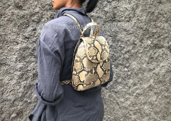 Beige Python Snakeskin Backpack