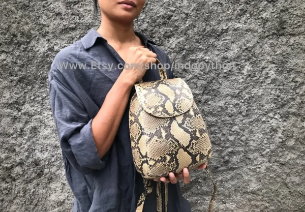 Beige Python Snakeskin Backpack