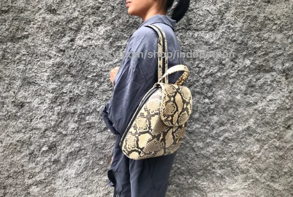 Beige Python Snakeskin Backpack