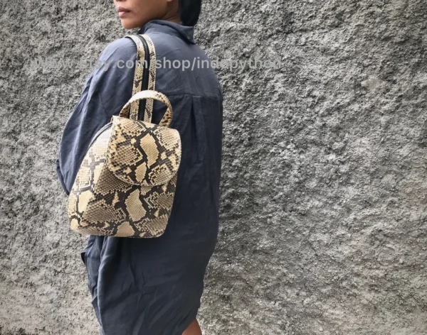 Beige Python Snakeskin Backpack