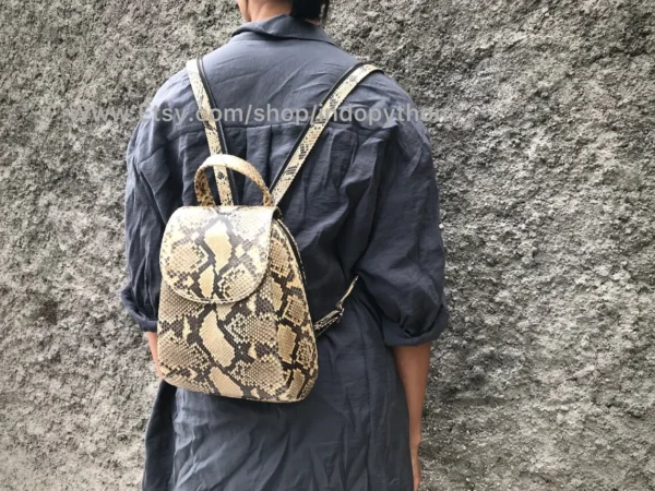 Beige Python Snakeskin Backpack