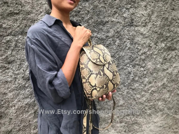 Beige Python Snakeskin Backpack