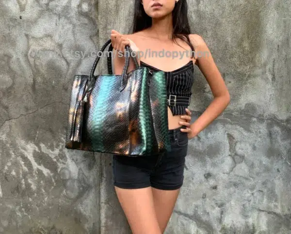 Black And Green Python Tote