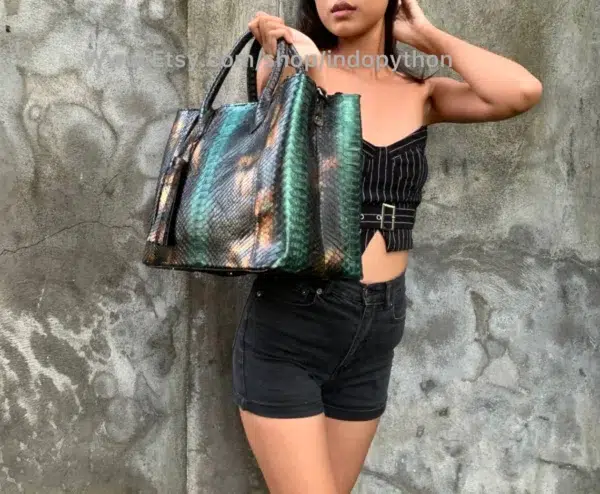 Black And Green Python Tote