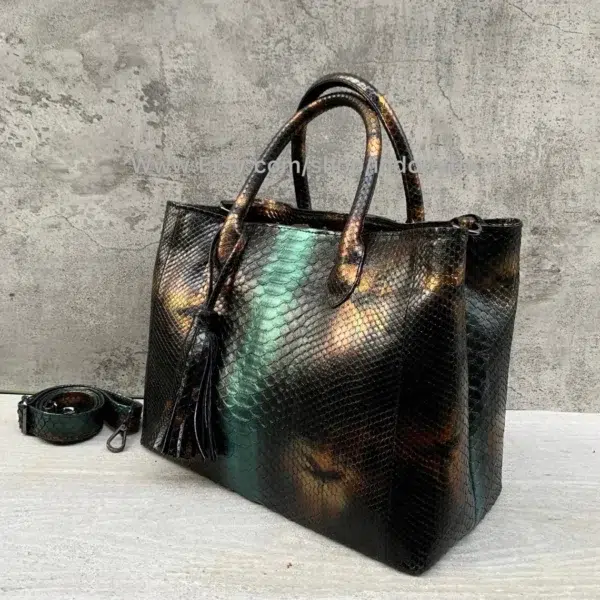 Black And Green Python Tote