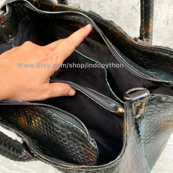 Black And Green Python Tote