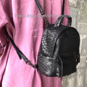 Black Backpack Python Leather