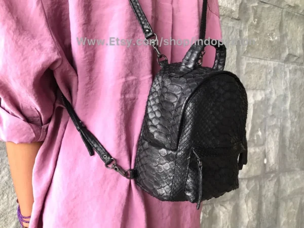 Black Backpack Python Leather