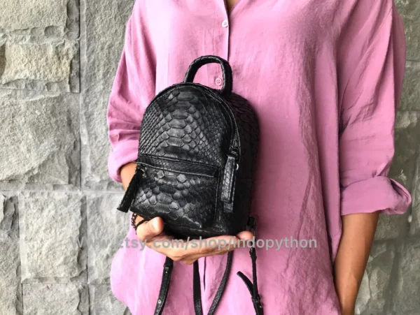 Black Backpack Python Leather