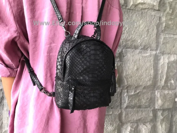 Black Backpack Python Leather