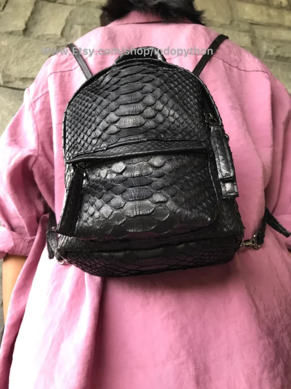 Black Backpack Python Leather