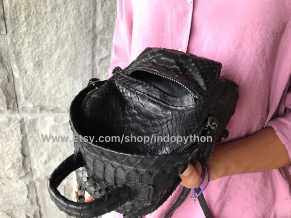 Black Backpack Python Leather