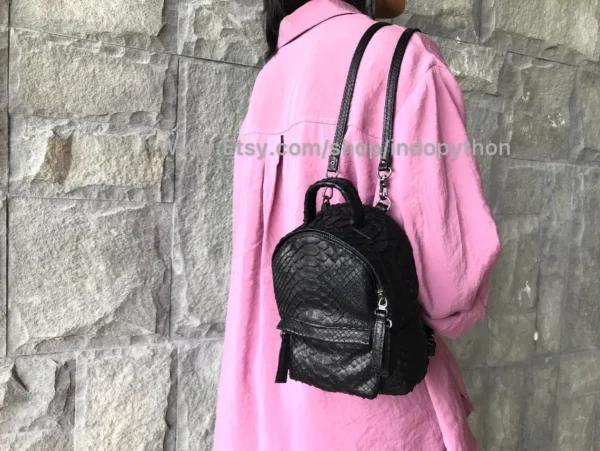 Black Backpack Python Leather