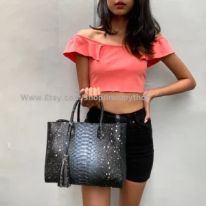 Black Blue Python Tote