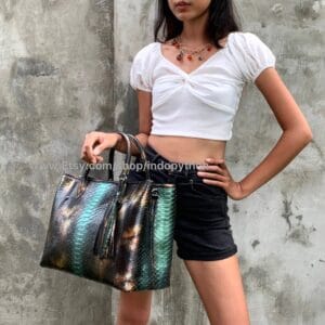Black, Bronze & Green Python Tote Bag