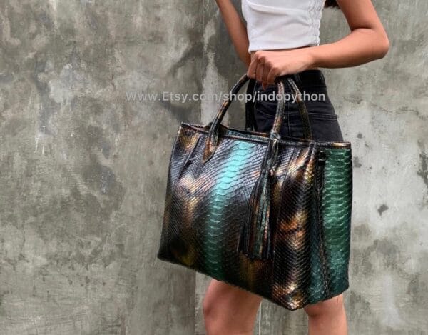 Black, Bronze & Green Python Tote Bag