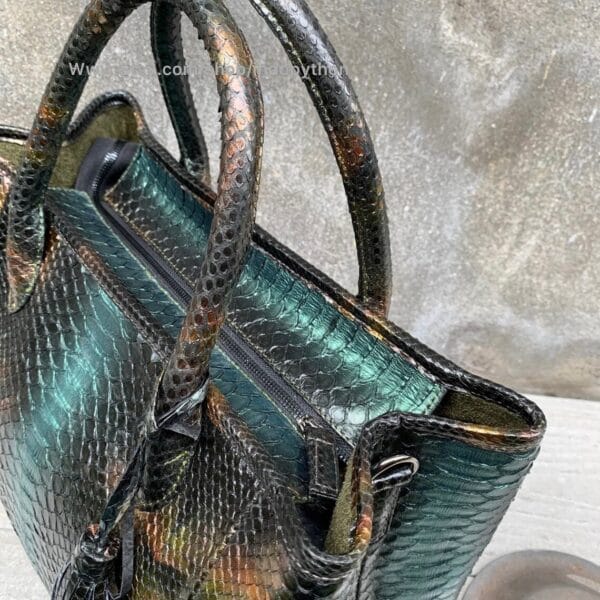 Black, Bronze & Green Python Tote Bag