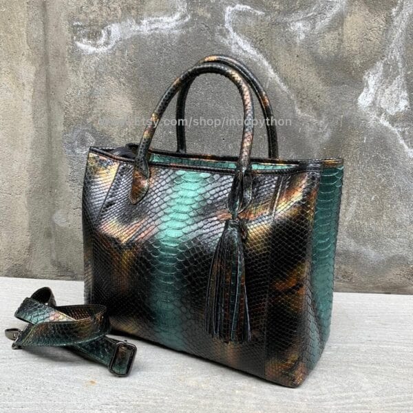 Black, Bronze & Green Python Tote Bag