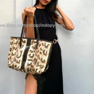 Black Gold Python Tote Bag