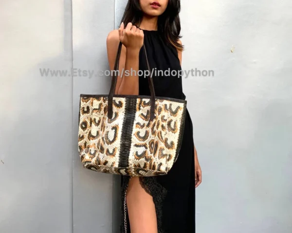 Black Gold Python Tote Bag