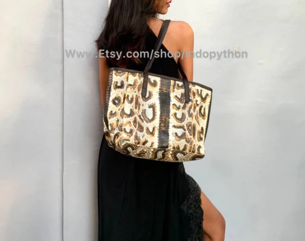 Black Gold Python Tote Bag