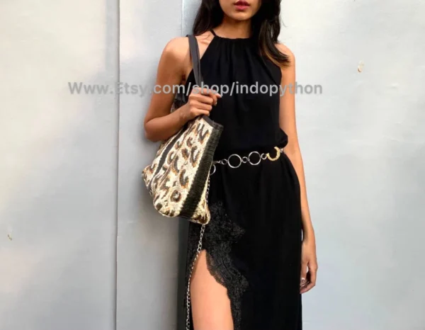 Black Gold Python Tote Bag