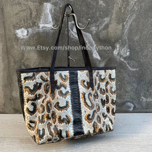 Black Gold Python Tote Bag