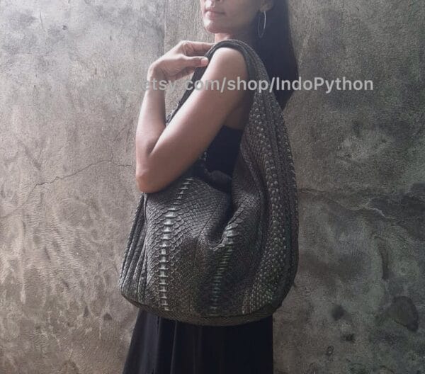 Black Nubuck Python Hobo Bag