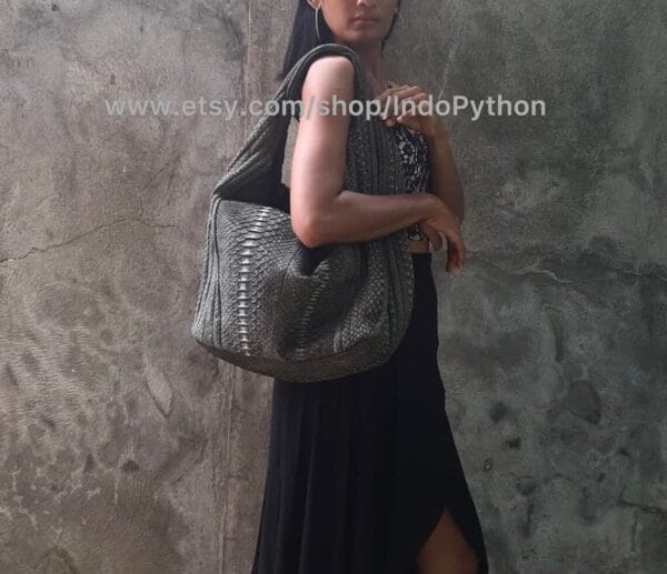 Black Nubuck Python Hobo Bag