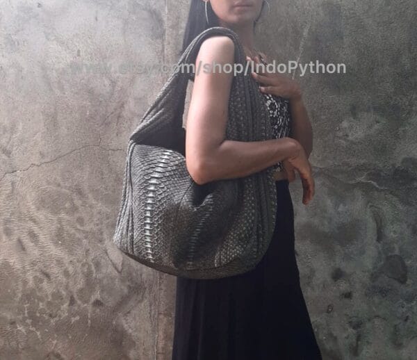 Black Nubuck Python Hobo Bag