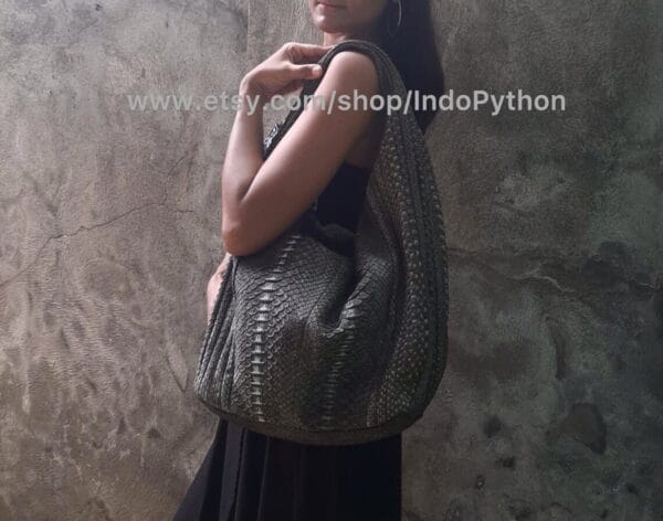 Black Nubuck Python Hobo Bag