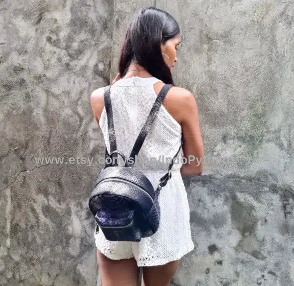 Black Python Leather Backpack