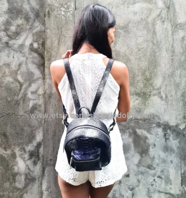 Black Python Leather Backpack