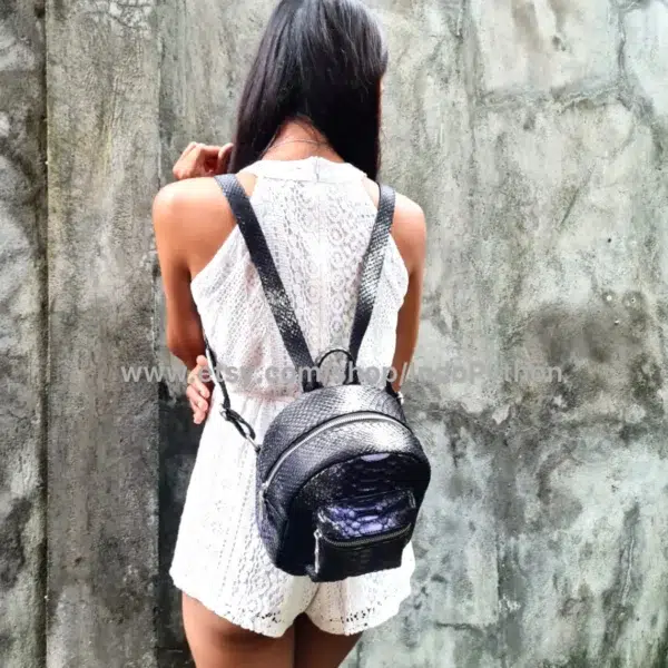 Black Python Leather Backpack