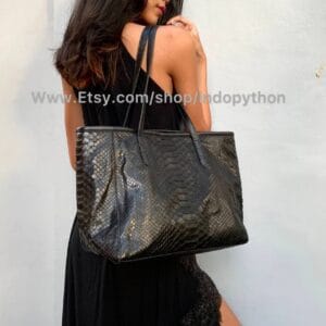 Black Python Tote Purse