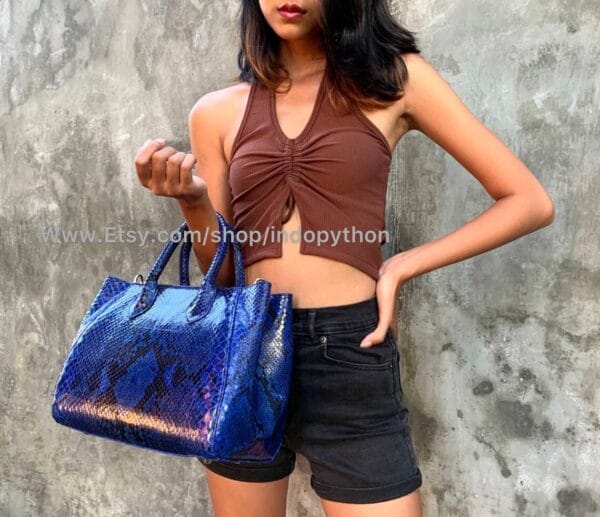 Blue Python Tote Bag