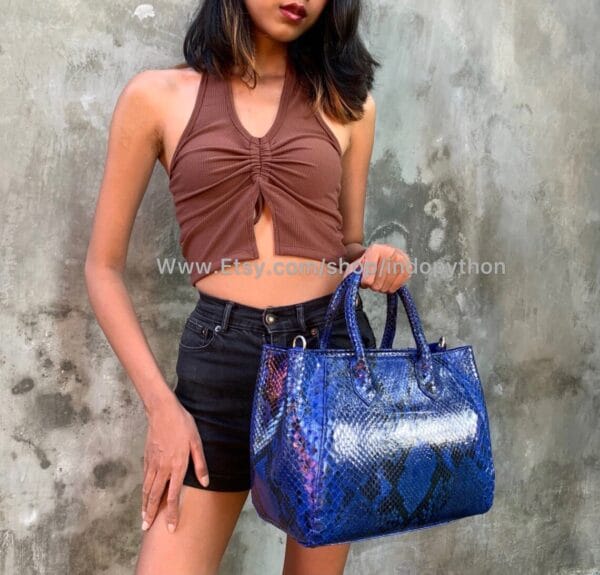 Blue Python Tote Bag