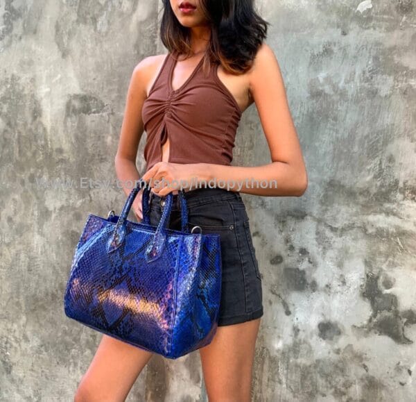 Blue Python Tote Bag