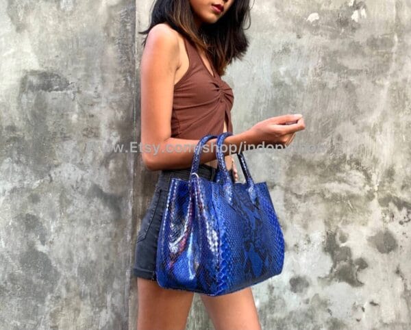 Blue Python Tote Bag