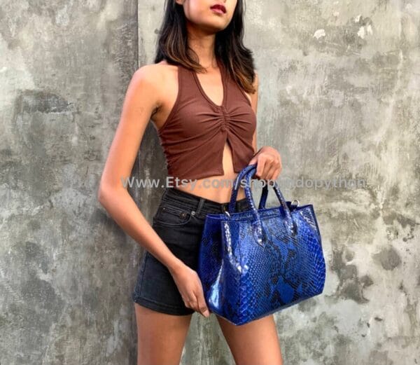 Blue Python Tote Bag