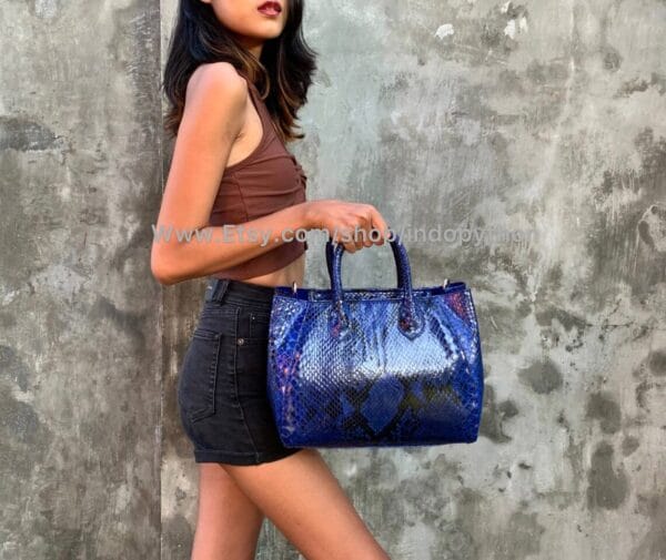 Blue Python Tote Bag