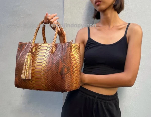 Brown Gold Python Tote