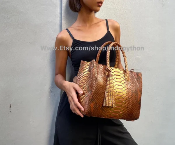 Brown Gold Python Tote