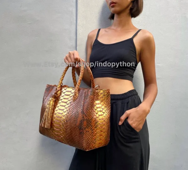 Brown Gold Python Tote