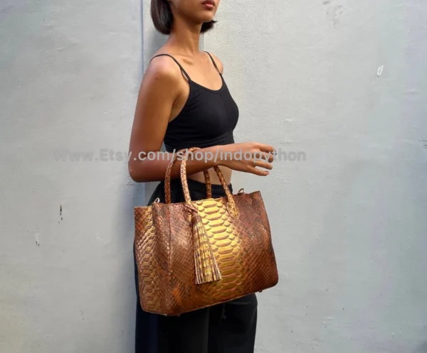 Brown Gold Python Tote