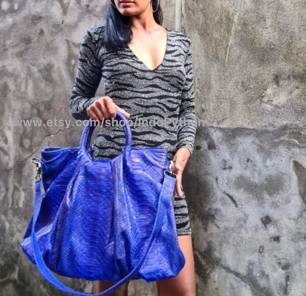 Electric Blue Python Hobo Bag