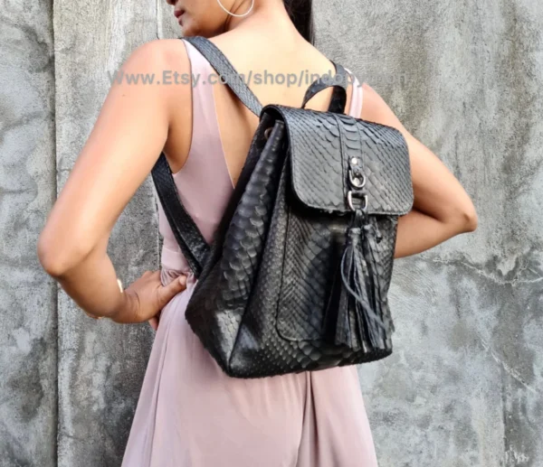 Elegant Black Python Backpack