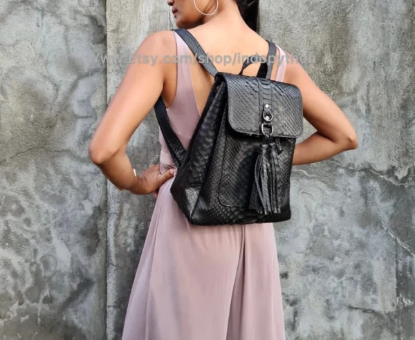 Elegant Black Python Backpack