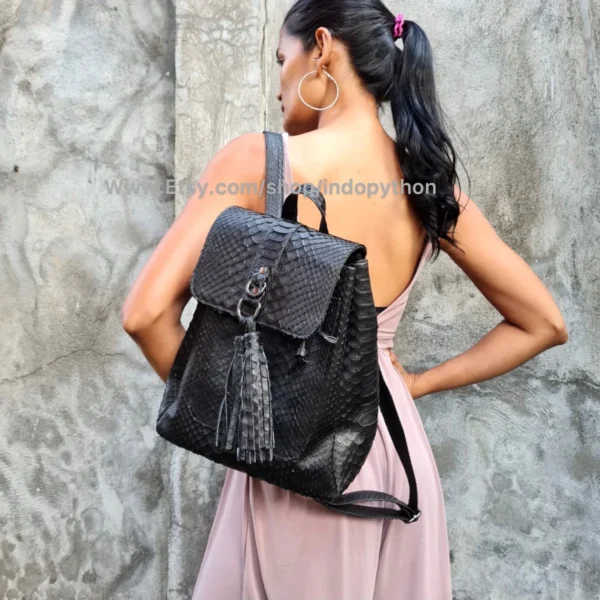 Elegant Black Python Backpack